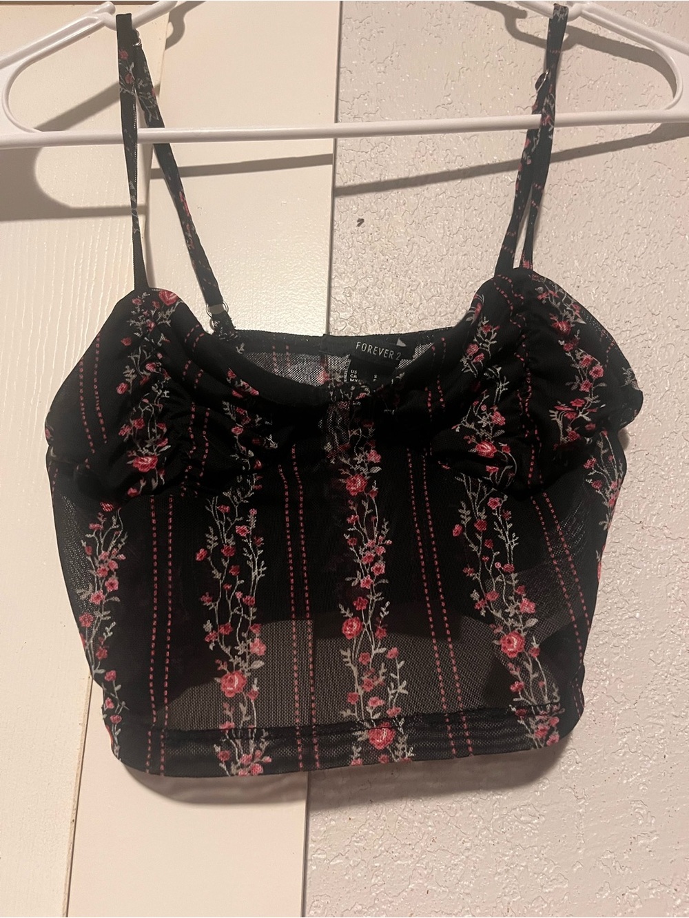 Forever 21 Black Floral Mesh bralette with Pink Rose Stripes